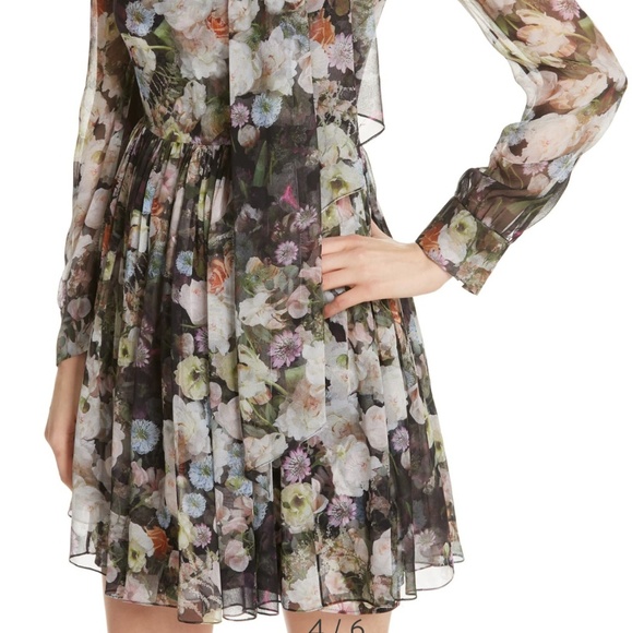 Adam Lippes "Printed Chiffon Tie-Neck Mini Dress" - Picture 2 of 11